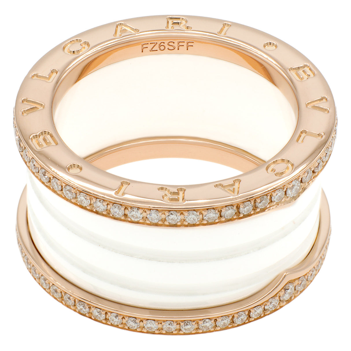 Bulgari 18K Rose Gold Ceramic Diamond Four-Band B.Zero1 Ring Designer Jewellery Bulgari