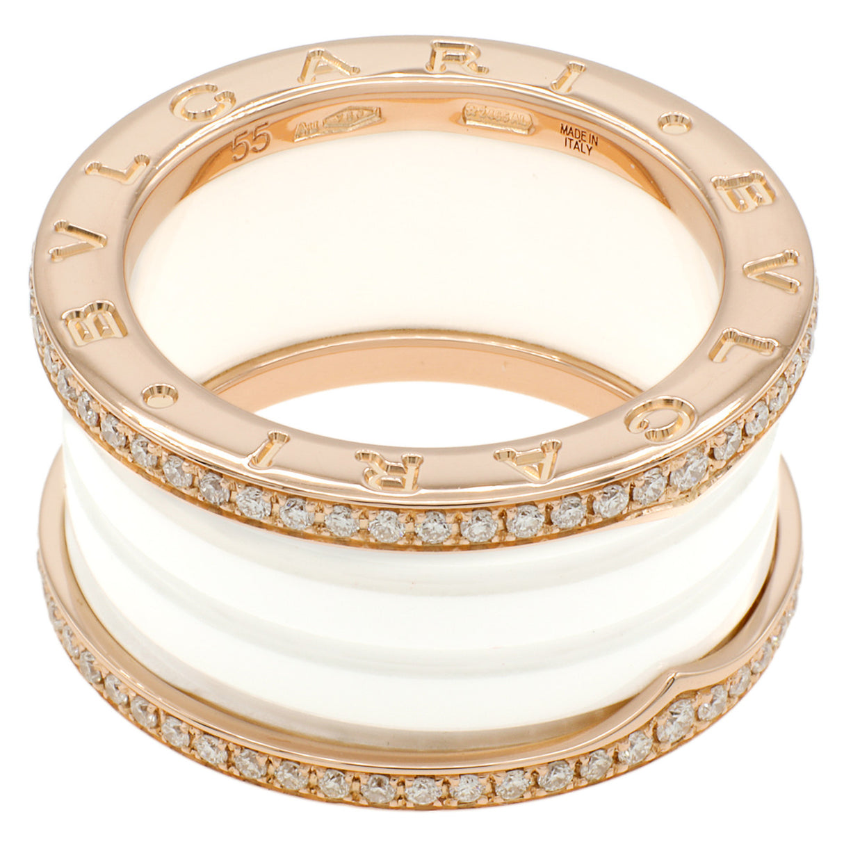 Bulgari 18K Rose Gold Ceramic Diamond Four-Band B.Zero1 Ring Designer Jewellery Bulgari
