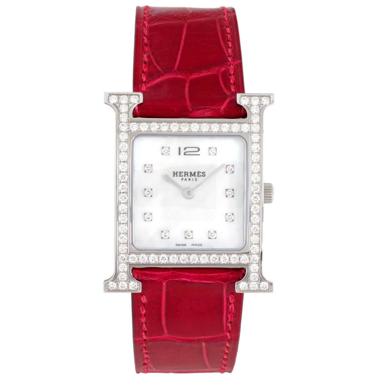 Hermes Stainless Steel & Diamond Heure H Quartz Watch HH1.530 Watches Hermes