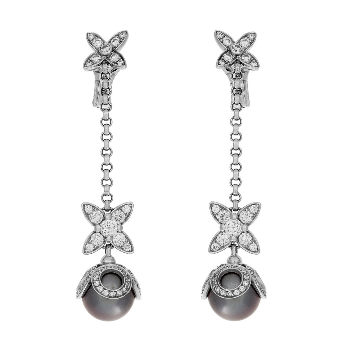 Louis Vuitton 18K White Gold, Diamond, Tahitian Pearl Elegantes Ear Pendants Designer Jewellery Louis Vuitton