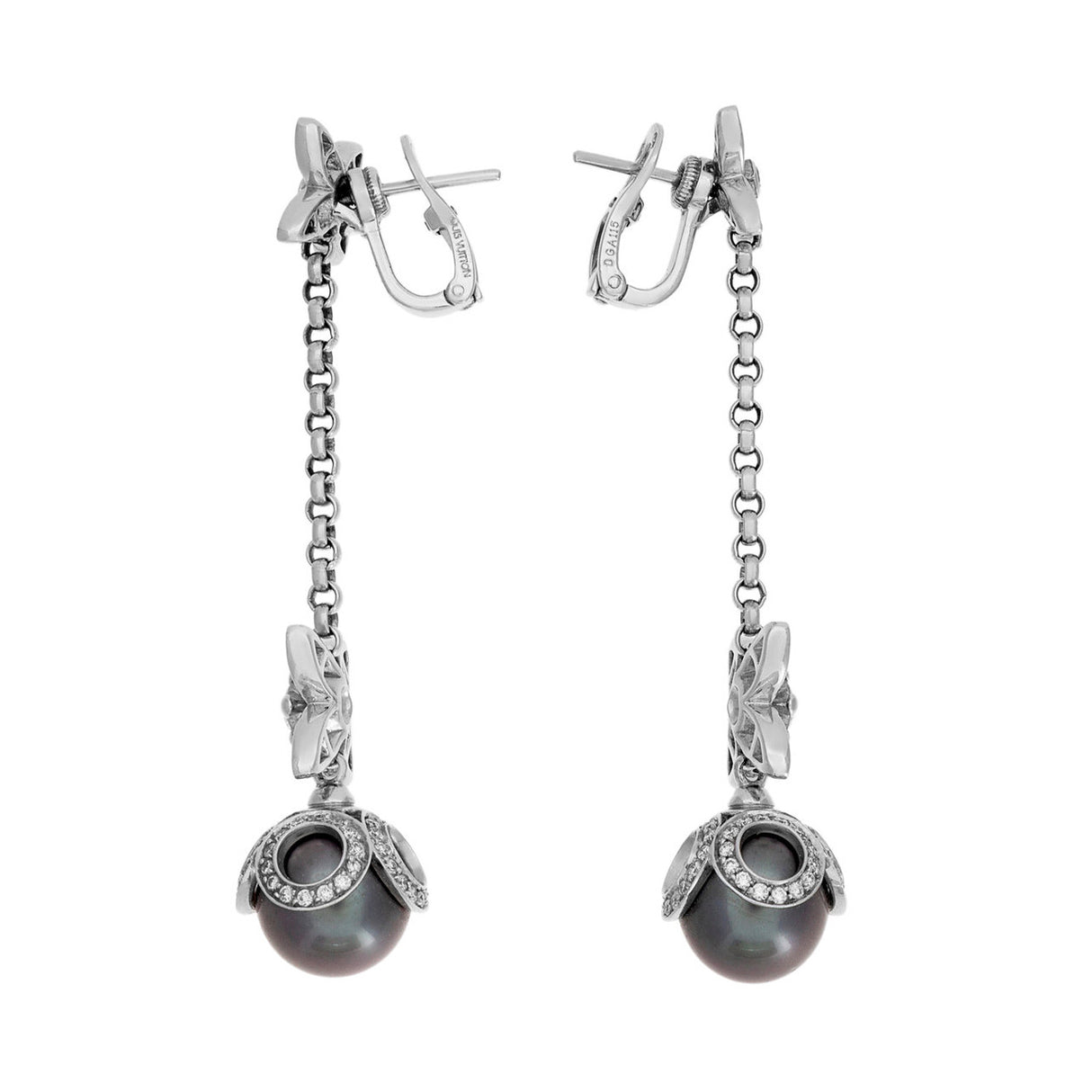 Louis Vuitton 18K White Gold, Diamond, Tahitian Pearl Elegantes Ear Pendants Designer Jewellery Louis Vuitton