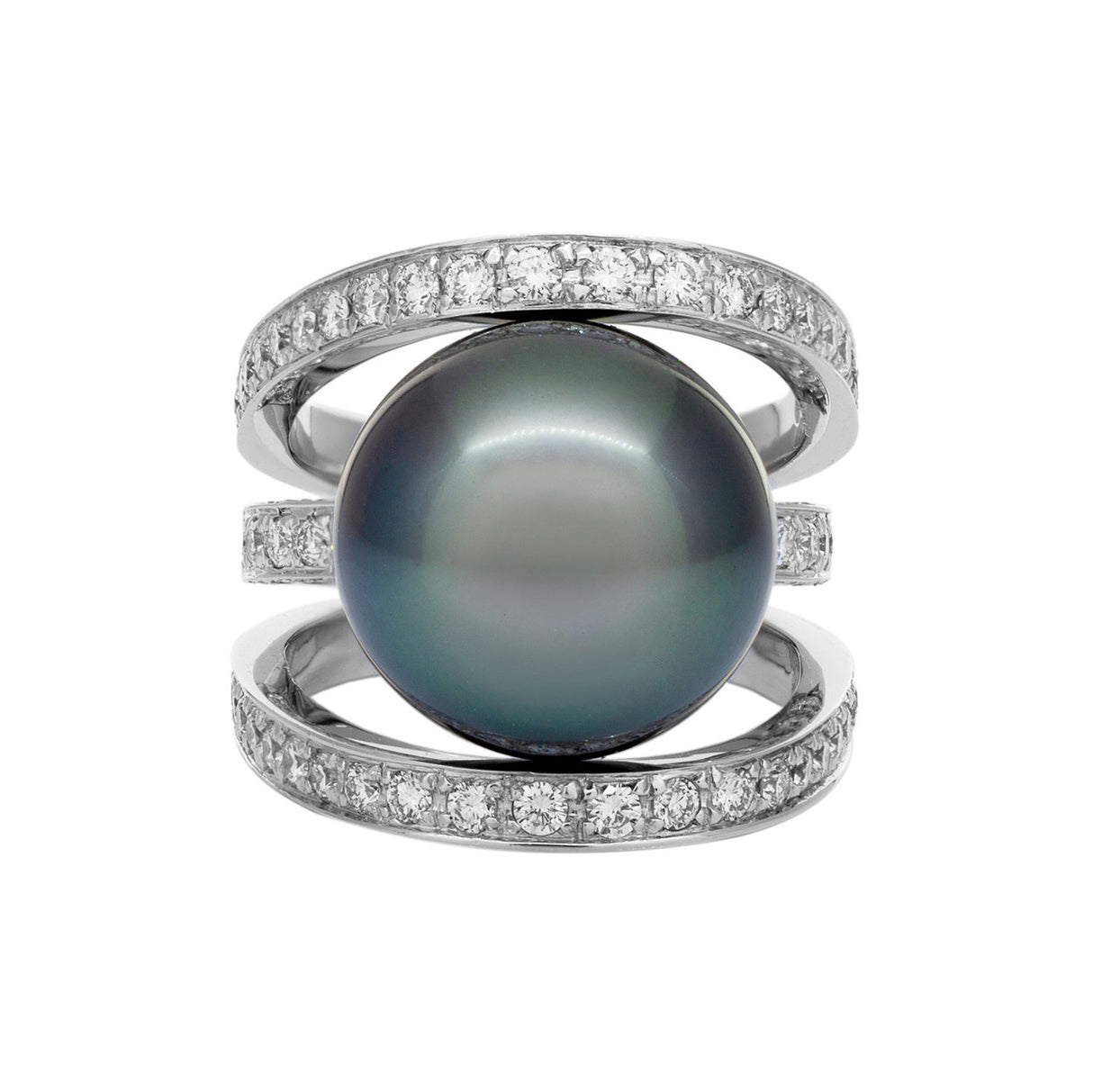 18K White Gold Diamond Tahitian Black Pearl Ring Fine Jewellery Modaselle