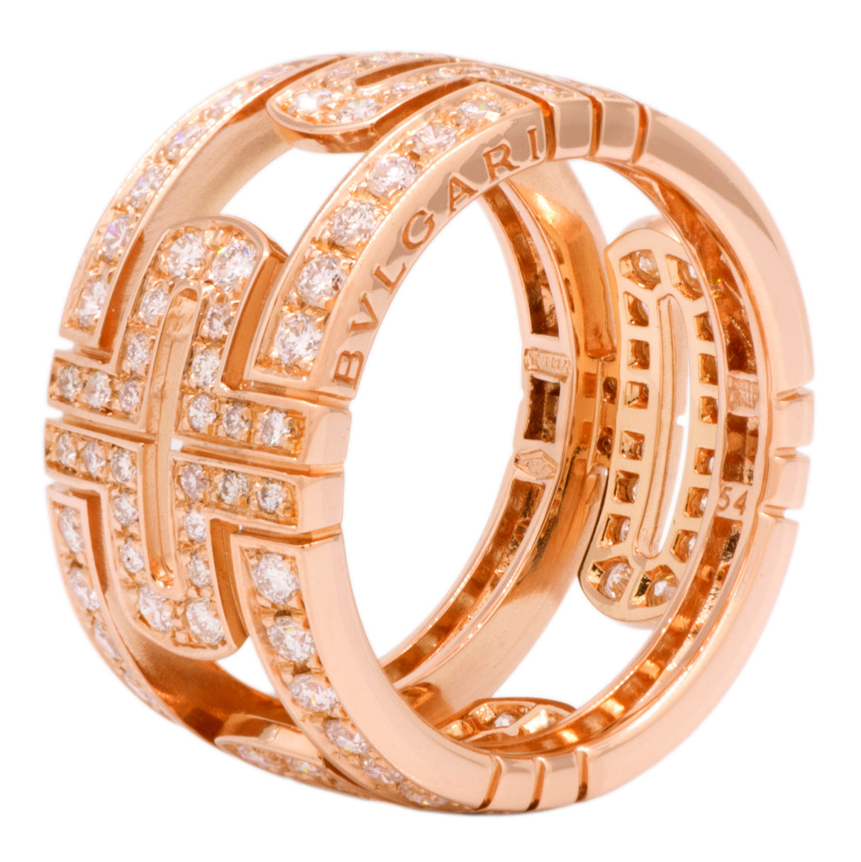 Bulgari 18K Rose Gold Parentesi Pave Diamond Ring Designer Jewellery Bulgari