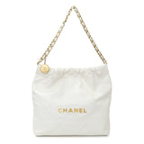 Chanel White Shiny Quilted Calfskin Small Chanel 22 Handbags Chanel
