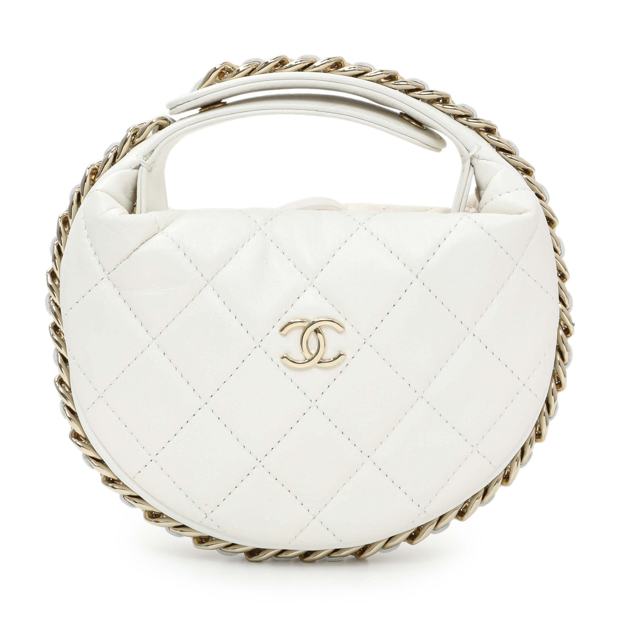 Chanel White Lambskin Quilted Chain Around Pouch Handbags Chanel