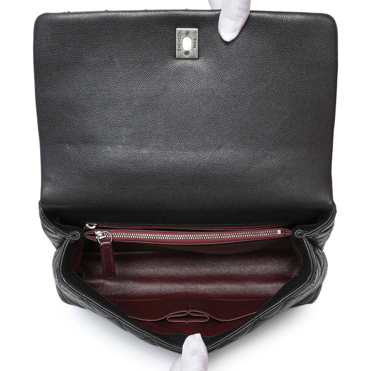 Chanel Black Caviar Lizard Embossed Quilted Small Coco Handle Flap Handbags Chanel