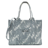 Balenciaga Small Hardware Scribble Printed Denim Tote Bag
