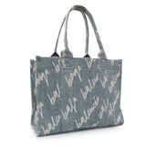 Balenciaga Small Hardware Scribble Printed Denim Tote Bag