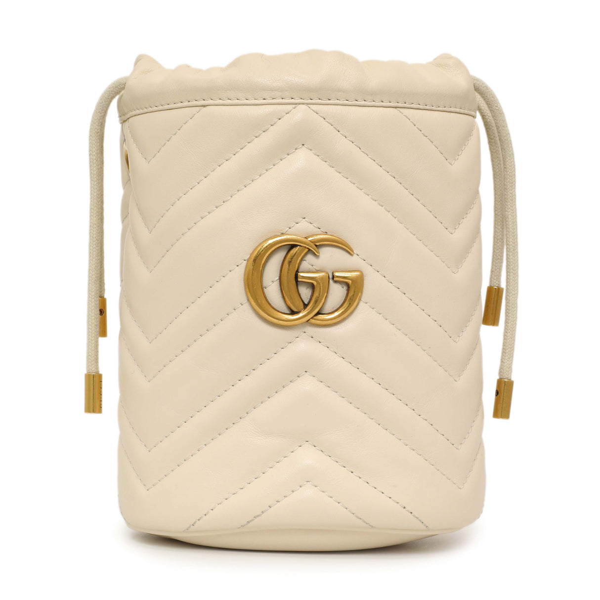 Gucci White Calfskin Matelasse Mini GG Marmont Bucket