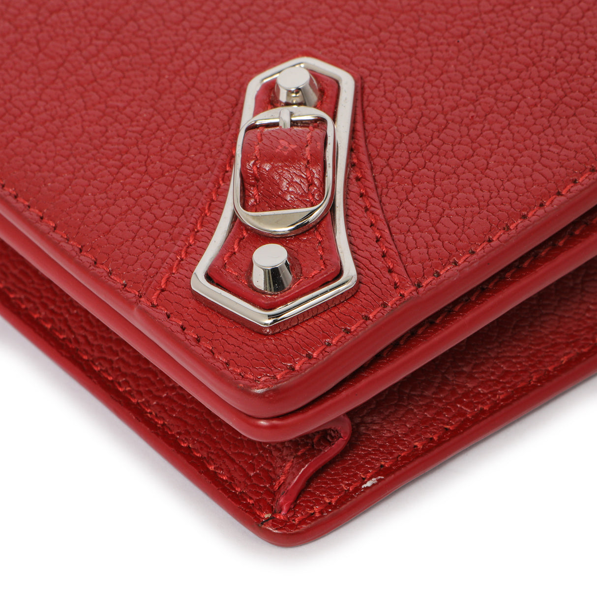 Balenciaga Rouge Groseille Chevre Metallic Edge Wallet on Chain