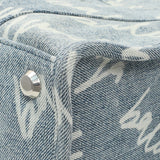 Balenciaga Small Hardware Scribble Printed Denim Tote Bag