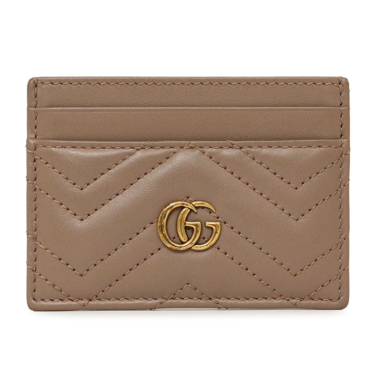 Gucci Porcelain Rose Calfskin Matelasse GG Marmont Card Holder