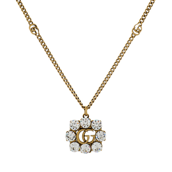 Gold Crystal Double G Necklace Gucci Crystal Double G Pendant