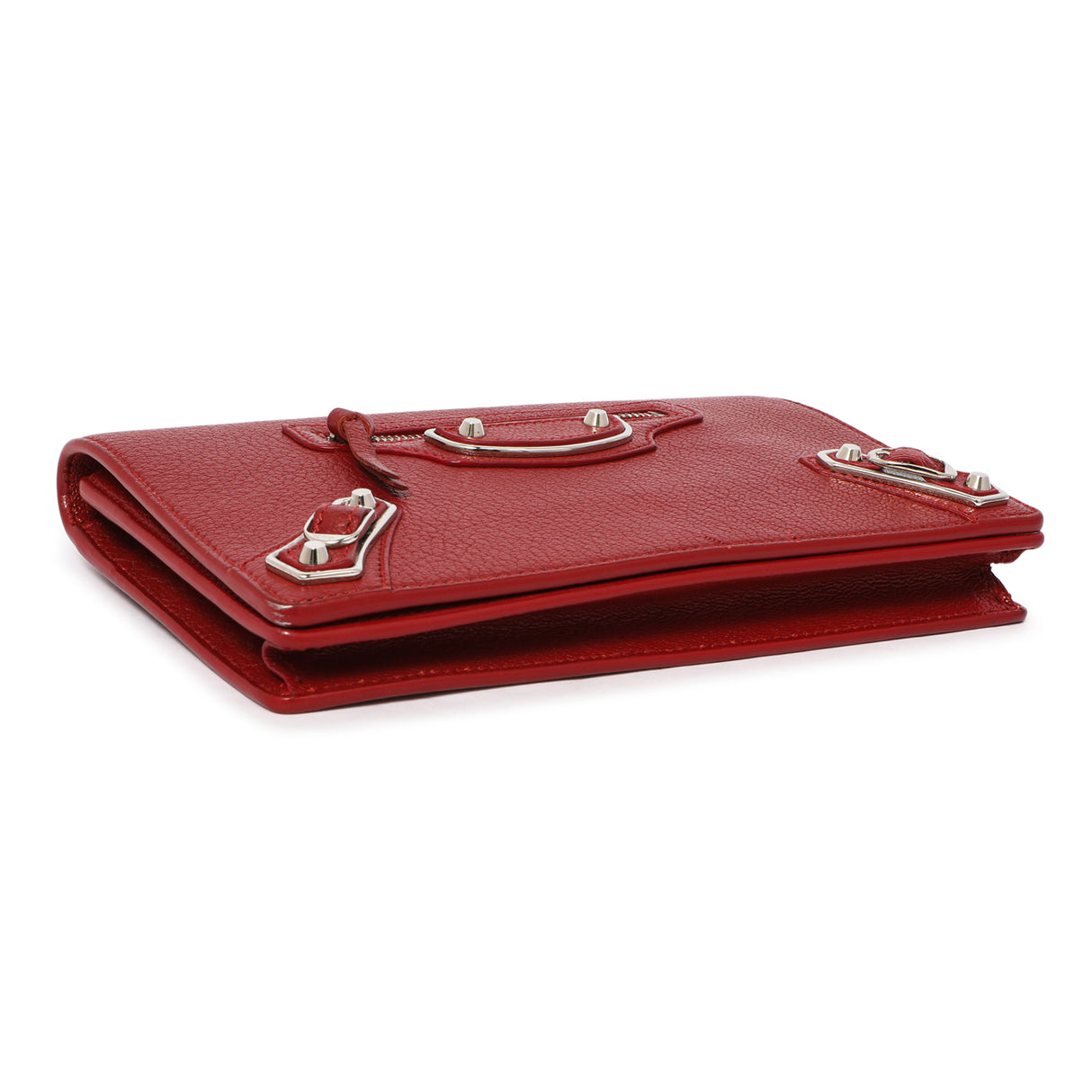 Balenciaga Rouge Groseille Chevre Metallic Edge Wallet on Chain