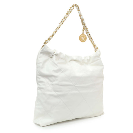 Chanel White Shiny Calfskin Large Chanel 22