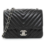Chanel Black Lambskin Chevron Quilted Mini Square Flap Handbags Chanel