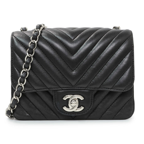Chanel Black Lambskin Chevron Quilted Mini Square Flap Handbags Chanel