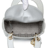 Christian Dior Grey Metallic Lambskin Cannage Mini Lady Dior Handbags Christian Dior