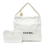 Chanel White Shiny Calfskin Large Chanel 22 Handbags Chanel