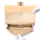 Chanel White Pink Tweed Quilted Medium Double Flap Handbags Chanel