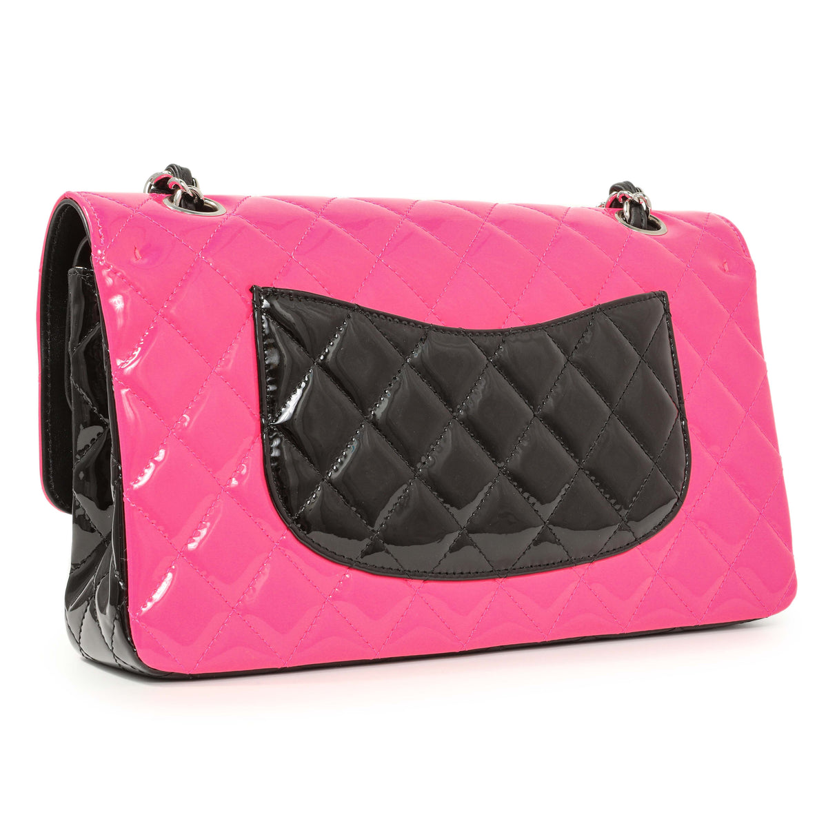 Chanel Black Pink Quilted Patent Medium Classic Double Flap