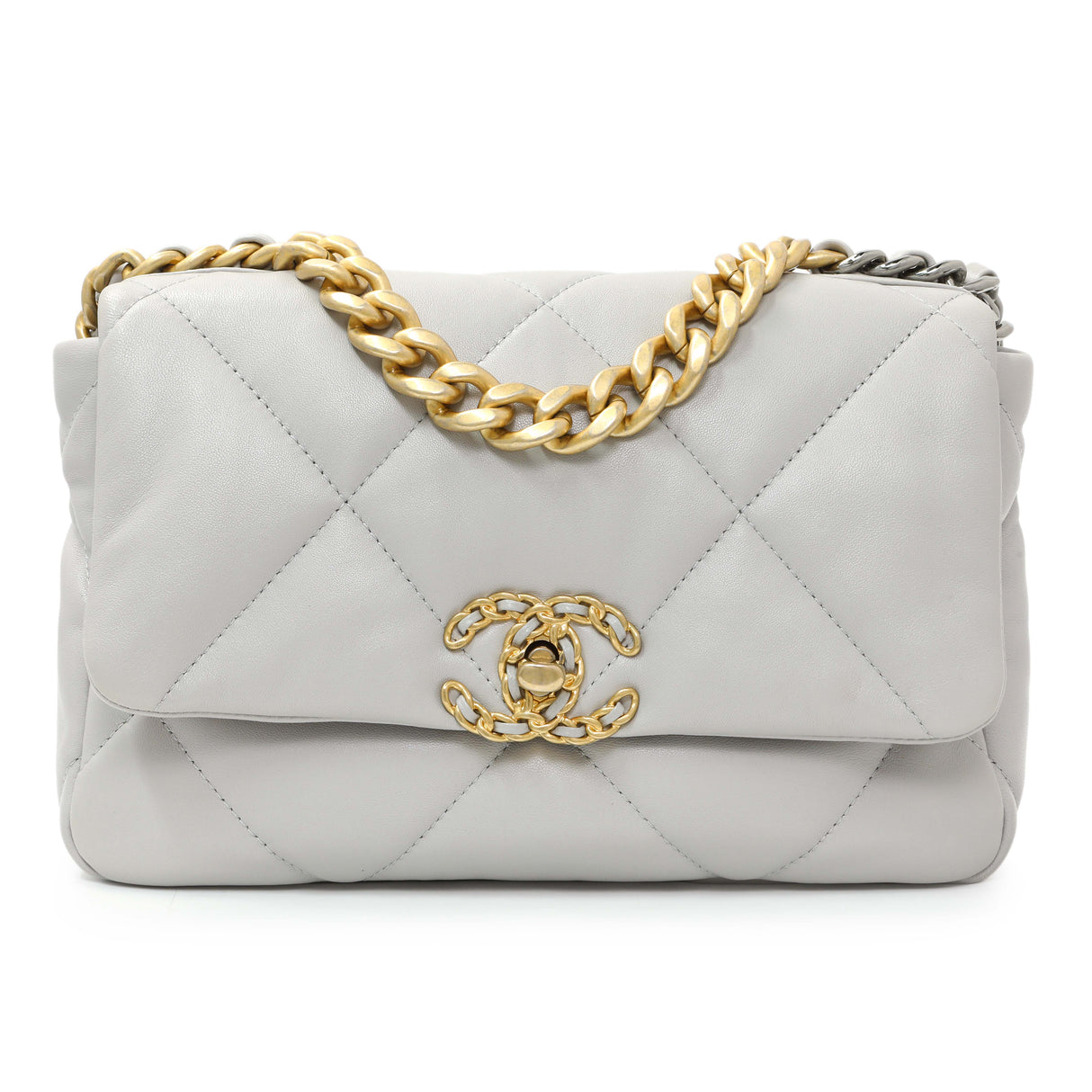 Chanel Grey Quilted Medium Chanel 19 Flap Handbags Chanel