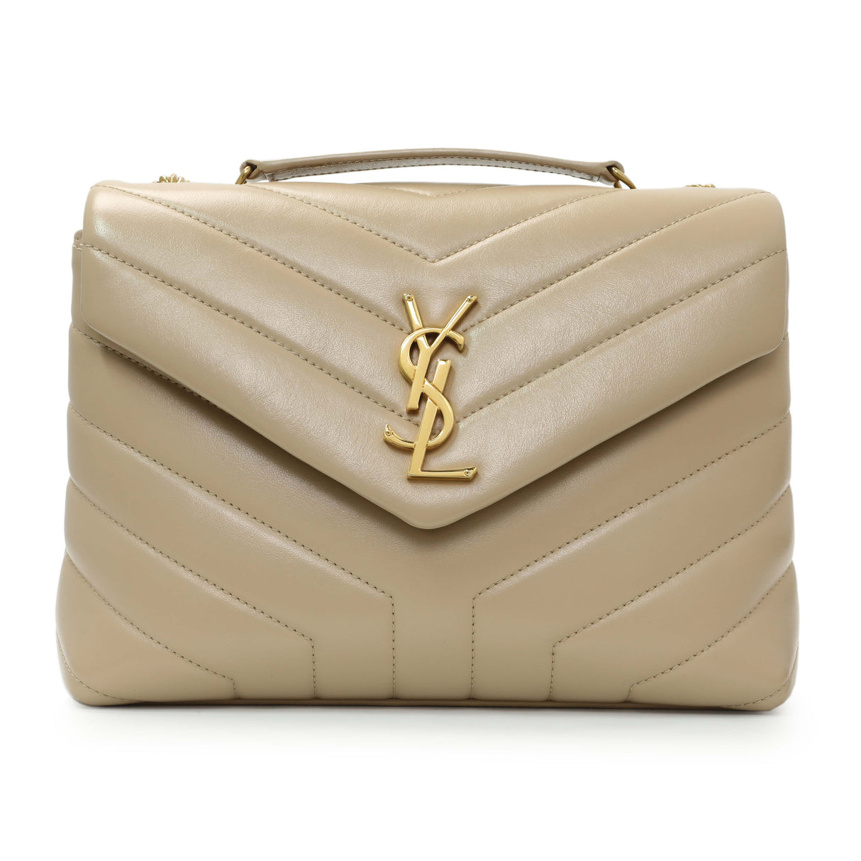 Saint Laurent Dark Beige Calfskin Loulou Chain Small Satchel Handbags Saint Laurent