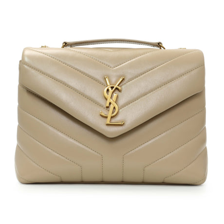 Saint Laurent Dark Beige Calfskin Loulou Chain Small Satchel Handbags Saint Laurent