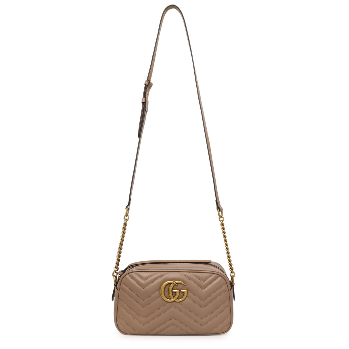 Gucci Porcelain Rose Calfskin Matelasse Small GG Marmont Chain Shoulder Bag