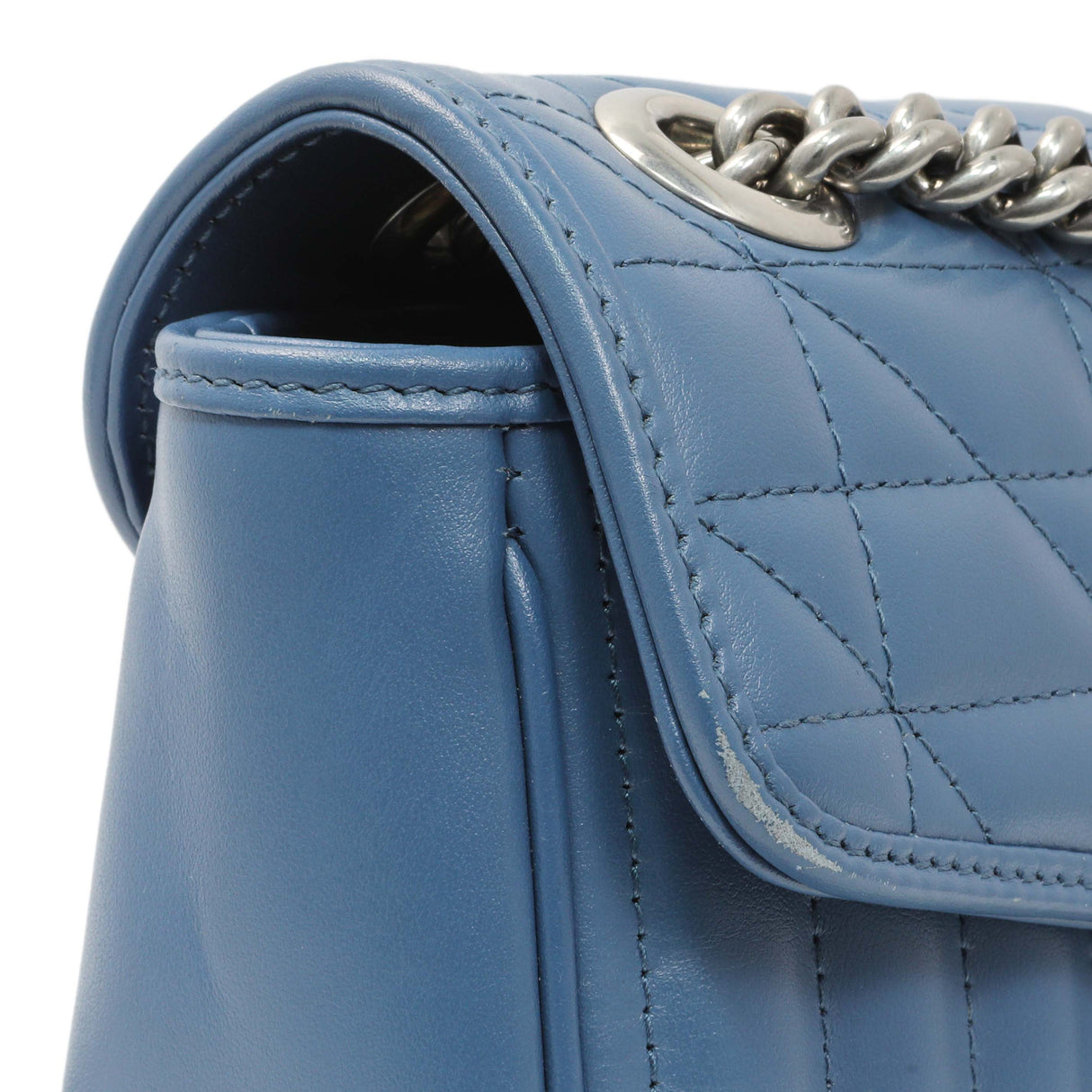 Gucci Blue Calfskin Matelasse Aria Small GG Marmont Shoulder Bag Handbags Gucci