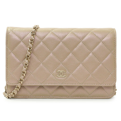 Chanel Gold Quilted Caviar Wallet On Chain WOC Handbags Chanel