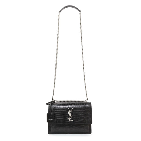 Saint Laurent Black Crocodile Embossed Calfskin Medium Monogram Sunset Handbags Saint Laurent