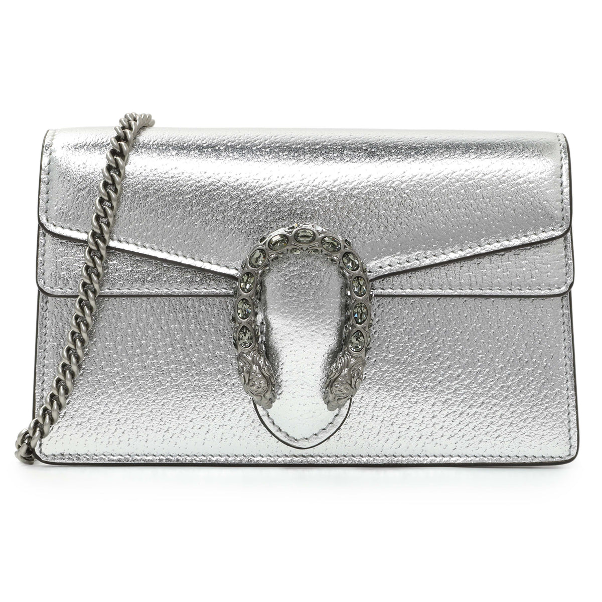 Gucci Silver Metallic Calfskin Super Mini Dionysus Shoulder Bag Handbags Gucci