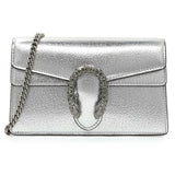 Gucci Silver Metallic Calfskin Super Mini Dionysus Shoulder Bag Handbags Gucci