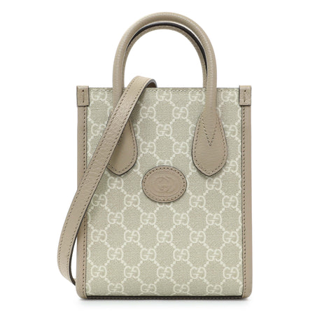 Gucci GG Supreme Monogram Textured Dollar Calfskin Mini Retro Interlocking G Tote Handbags Gucci