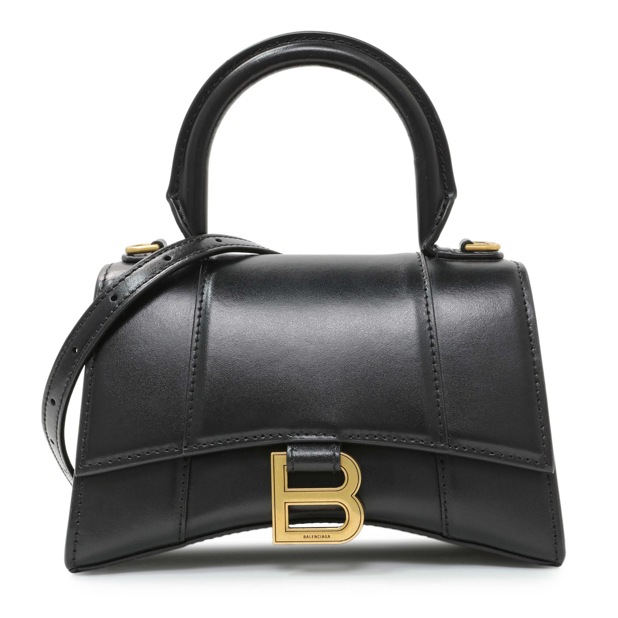 Balenciaga Black Calfskin Mini Hourglass Top Handle Bag Handbags Balenciaga