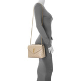 Saint Laurent Dark Beige Calfskin Loulou Chain Small Satchel Handbags Saint Laurent