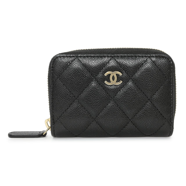 Chanel Black Quilted Caviar Zip Coin Purse Accessories Chanel
