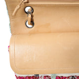 Chanel White Pink Tweed Quilted Medium Double Flap Handbags Chanel