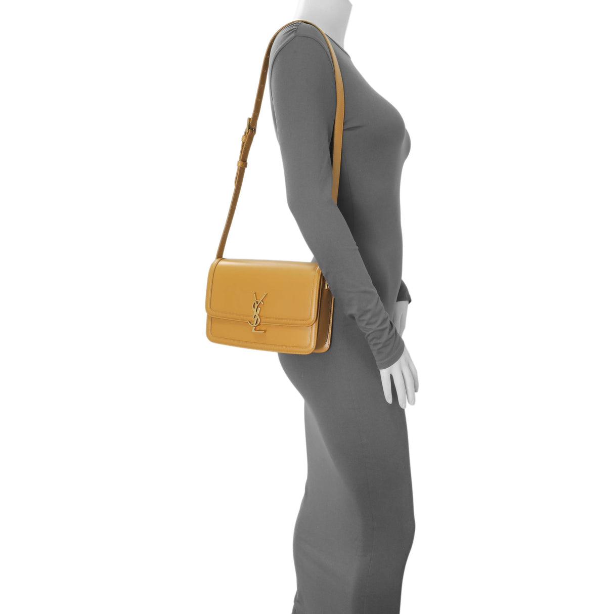 Saint Laurent Dark Sun (Tan) Box Calfskin Medium Solferino Satchel Handbags Saint Laurent