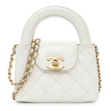 Chanel White Shiny Aged Calfskin Quilted Mini Nano Kelly Shopper Handbags Chanel