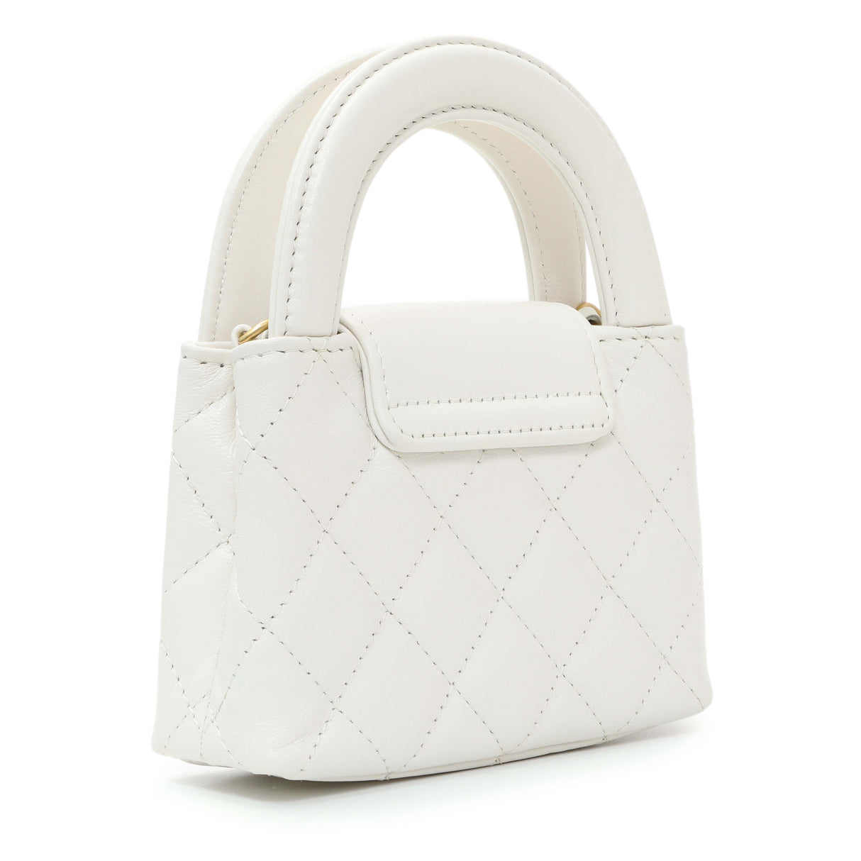 Chanel White Shiny Aged Calfskin Quilted Mini Nano Kelly Shopper Handbags Chanel