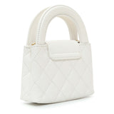 Chanel White Shiny Aged Calfskin Quilted Mini Nano Kelly Shopper Handbags Chanel