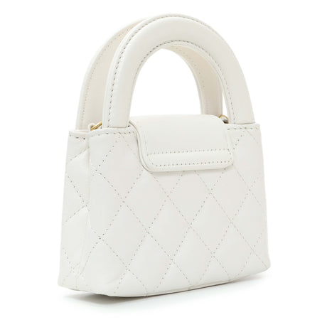 Chanel White Shiny Aged Calfskin Quilted Mini Nano Kelly Shopper