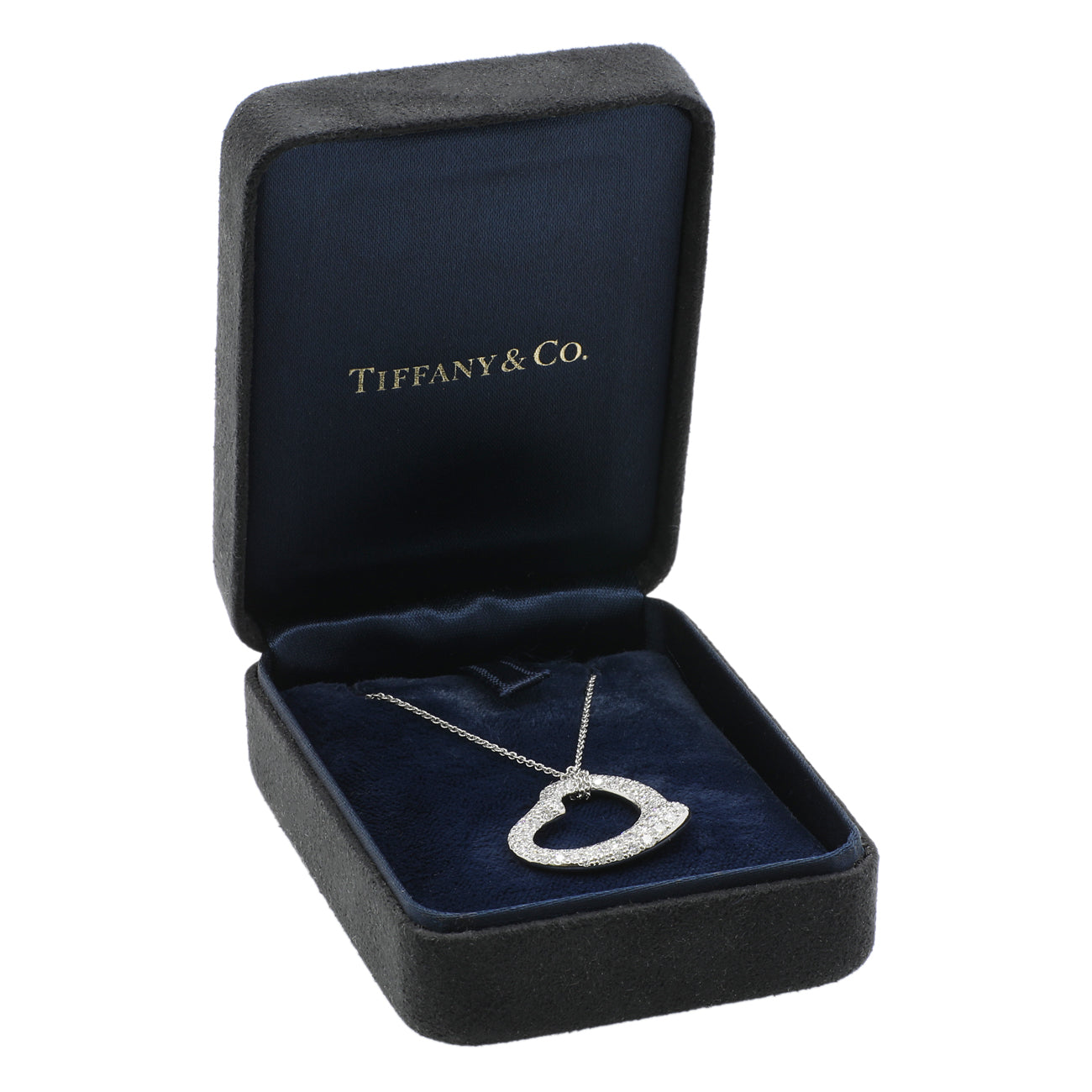 Tiffany & Co. Platinum Diamond 22mm Open Heart Pendant Necklace