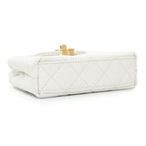 Chanel White Shiny Aged Calfskin Quilted Mini Nano Kelly Shopper Handbags Chanel