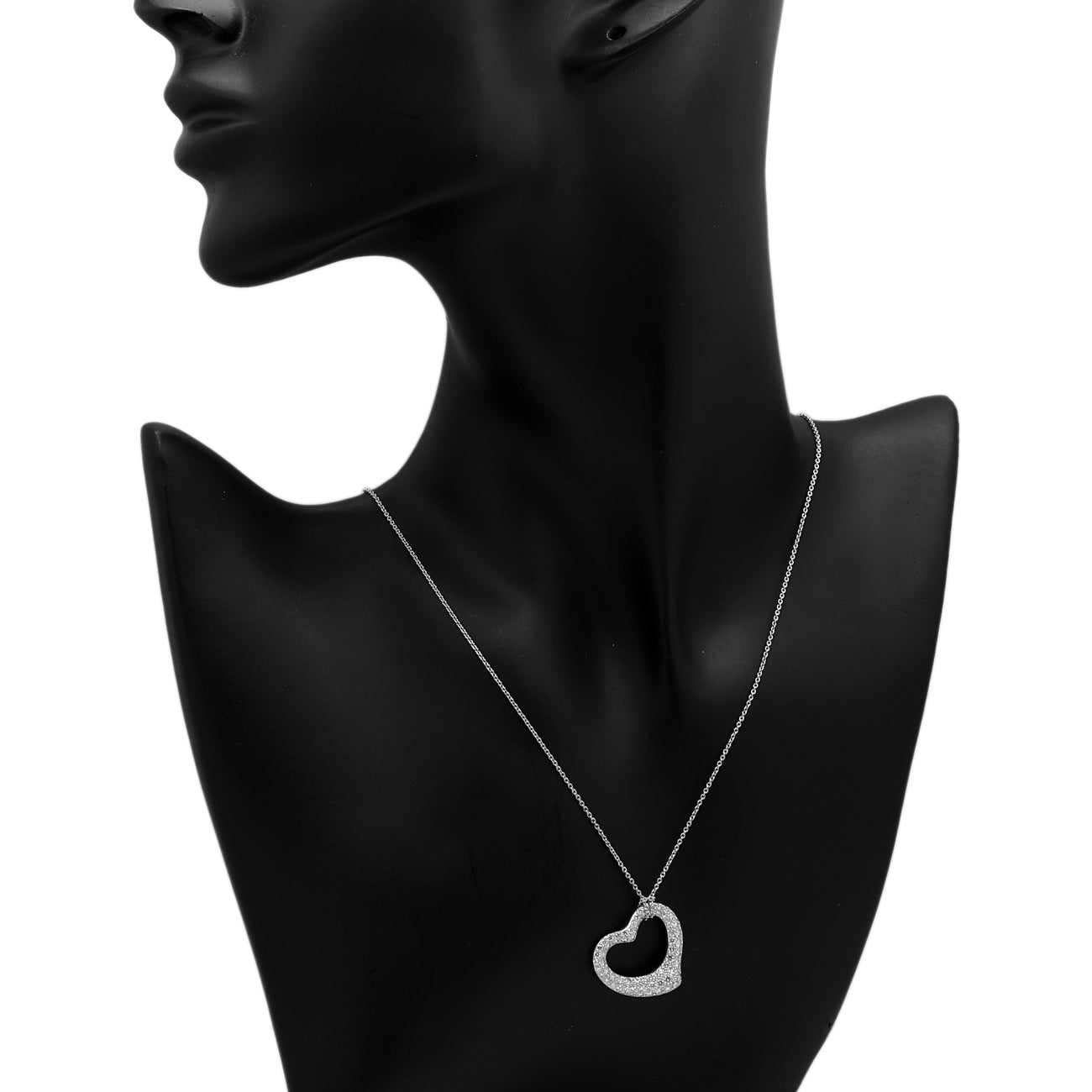 Tiffany & Co. Platinum Diamond 22mm Open Heart Pendant Necklace