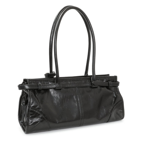 Prada Black Glossy Calfskin Triangle Medium Bonnie Shoulder Bag Handbags Prada