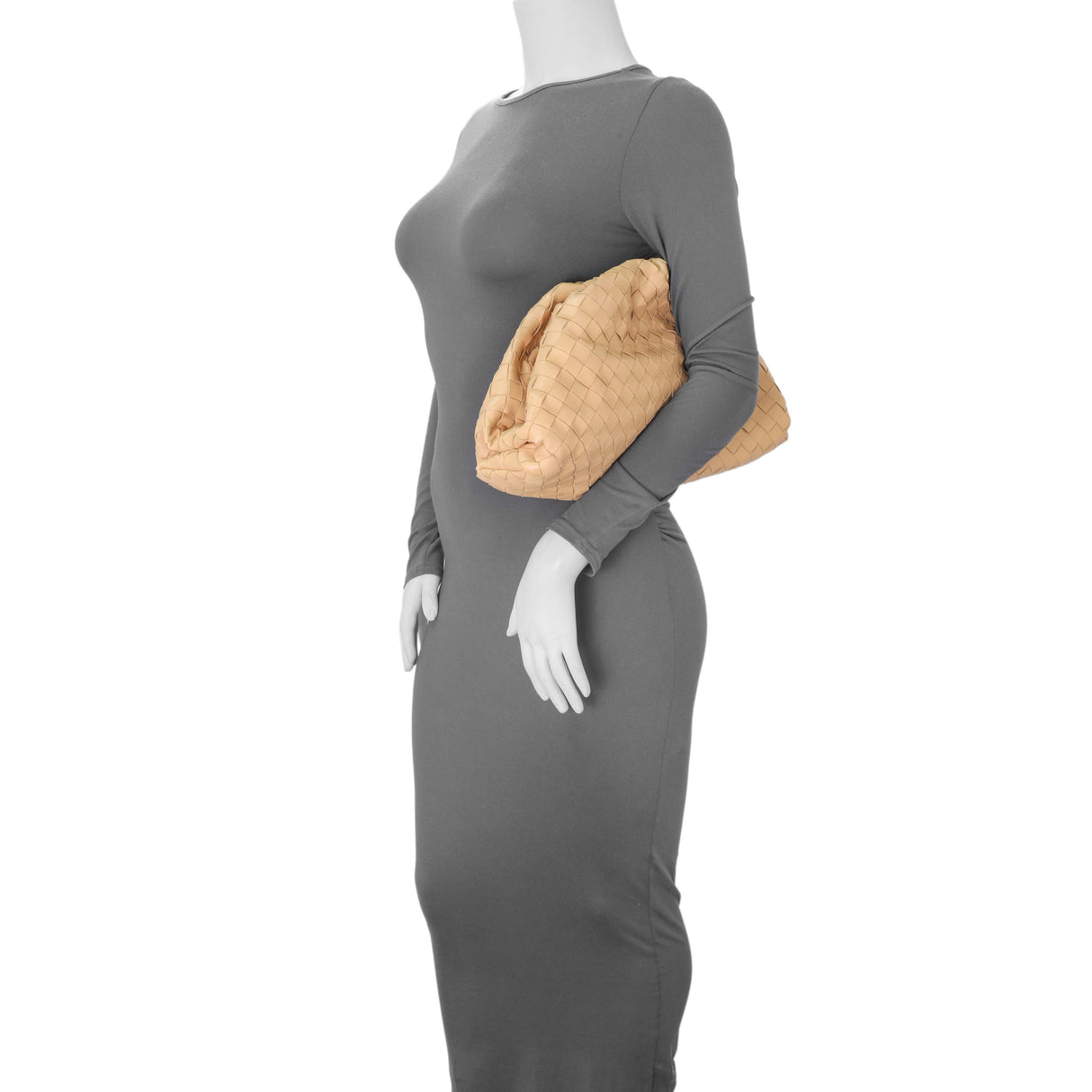 Bottega Veneta Almond Nappa Maxi Intrecciato The Pouch Oversized Clutch Handbags Bottega Veneta
