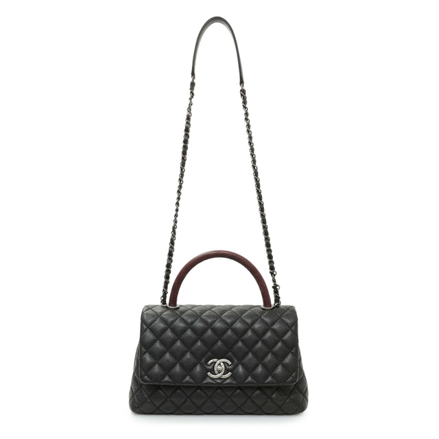 Chanel Black Caviar Lizard Embossed Quilted Small Coco Handle Flap Handbags Chanel